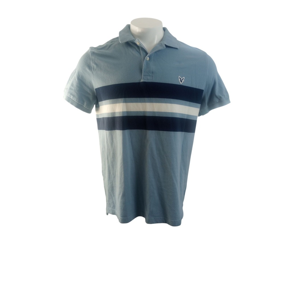 AMERICAN EAGLE OUTFITTERS LARGE L Slim Fit Short Sleeve Polo Shirt Blue White